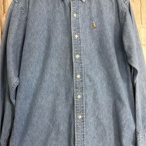 Vtg POLO Ralph Lauren Denim Chambray Cotton Pony Men's Casual Shirt M
